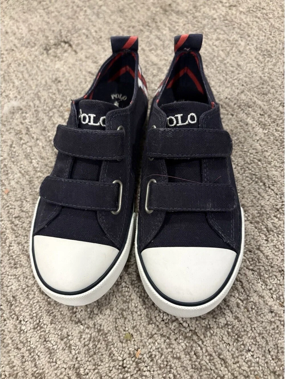 Polo Ralph Lauren Kids Size 13 Navy Blue Canvas Low Top Hook & Loop Sneakers